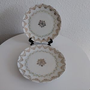 Antique Imperial China Austria 2 Embossed Gold Pattern Serving Plates